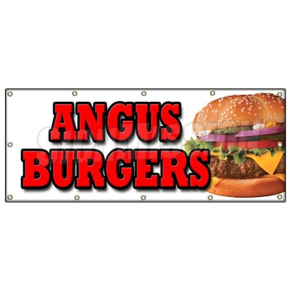 ANGUS BURGERS BANNER SIGN broiled charbroiled cheeseburgers beef usda